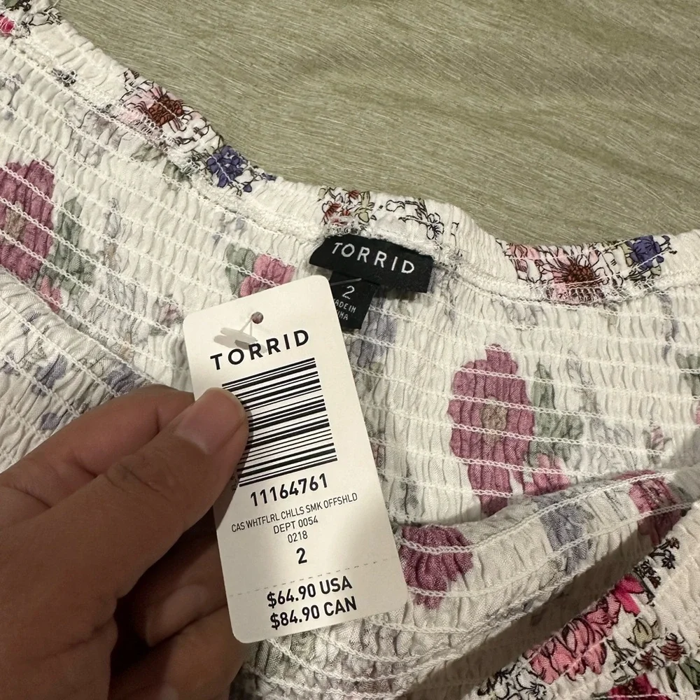 Torrid White Floral Smocked Top - Picture 2 of 5